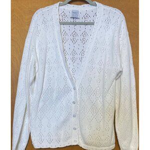 Vintage HAROT White Cardigan Button Sweater Made in USA Cotton Long Sleeve L
